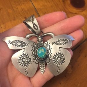 Huge Turquoise Butterfly Pendant